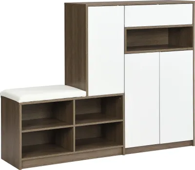 Produktbild von Schuhschrank Schuhaufbewahrung Bank Schuhbank multifunktionales Schuhregal mit gepolstertem Sitz vielseitige mit verstellbaren Regalen Weiss