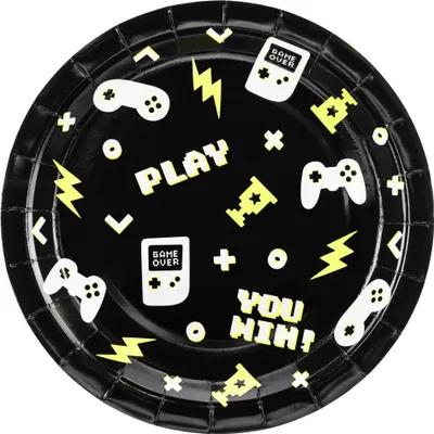 Produktbild von Pappteller Gamepads 23cm Schwarz / Bunt 6er Set