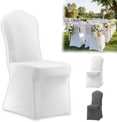 Produktbild von ROSEJANE Stuhlhussen 50 Stück Weiß Universal Stretch Stuhlbezug aus Polyester Waschbar für Feier und Gastronomie