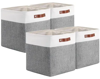 Image de Boîte de rangement en tissu, 33 x 38 x 33 cm, paniers de rangement en tissu (gris)