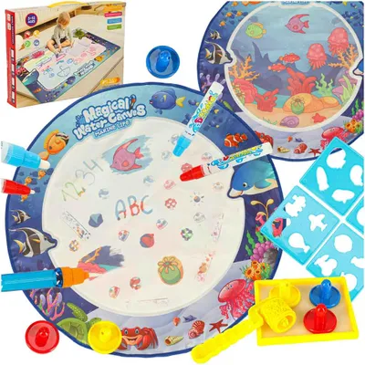 Produktbild von Wassermalmatte zum Malen, Zeichnen mit Wasser, Filzstifte, Stempel, Schablonen, Rundroller, 80 cm, Wasserwelt