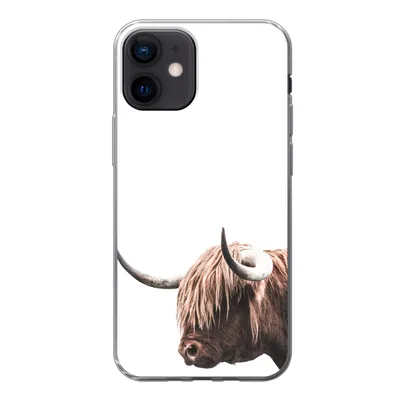 Produktbild von MuchoWow® Handyhülle Schutzhülle Hülle für iPhone 12 Schottischer Highlander - Kopf - Weiß Silikon Softcase Handy Hülle - Schutzhülle