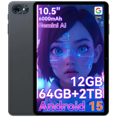 Obrázek produktu pro TABWEE T80 Tablet 10,5", Android 15, 64GB ROM, 1280 x 800 pixelů, 6000mAh baterie, 5MP kamera, 5G WiFi, Bluetooth, Gemini AI Tablet