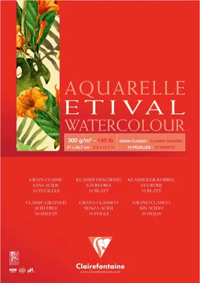Produktbild von Clairefontaine 5x Etival Aquarellpapier, Block A4 geleimt, 10 Blatt 300g 96391C