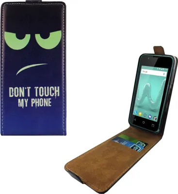 Produktbild von Handyhülle Tasche Flip für Wiko Sunny 2 Dont Touch My Phone Blau / Grün