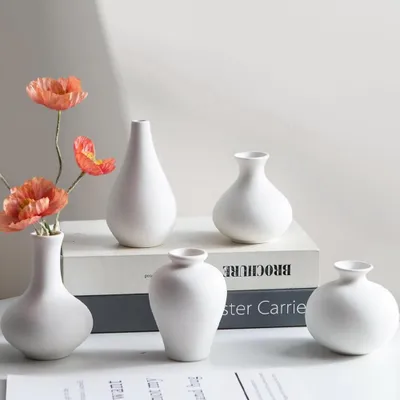 Immagine prodotto di Set di 5 vasi moderni bianchi, ideali per fiori e decorazioni