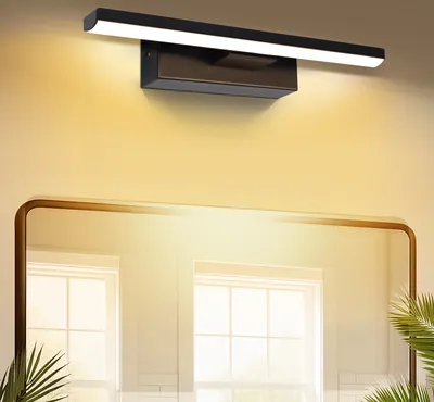 Immagine prodotto di Lampada a LED da parete per bagno con specchio, orientabile a 330°, 30 cm, 6 W, 600 lm, luce bianco caldo, lampade da parete per bagno, lampade da specchio, illuminazione per toeletta, colore nero