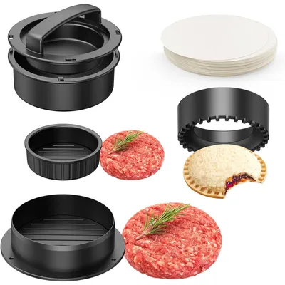 Produktbild von Burgerpresse 4-in-1 Patty-Maker für Sliders gefüllte Burger und Sandwich inkl 100 Stück Wachspapier für ultimative Hamburger