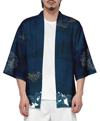 Produktbild von Herren Kimono Jacke mit Crane Print und 3/4 Ärmeln