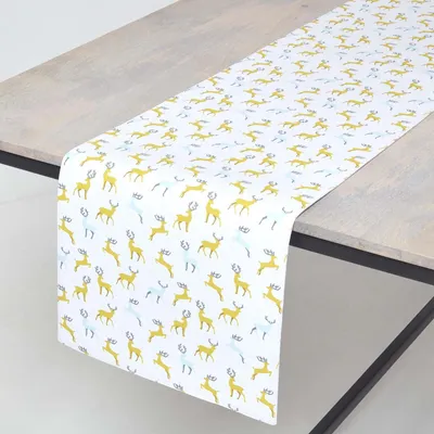 Image de HOMESCAPES Chemin de table de Noël Cerf majestueux, 100 % coton, gris-jaune, 35 x 250 cm