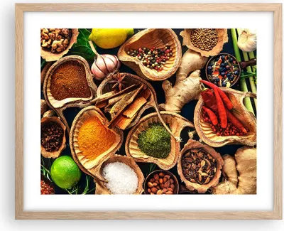 Produktbild von Gerahmtes Poster - Rahmen in heller Eiche - Küche Essen Kräuter Gewürze - 50x40 cm - Wand Bild - Wanddeko - Wandbilder - Wandposter - Bilderrahmen - Bilder - Kunstdruck - Wandbild - P2NAA50x40-2844