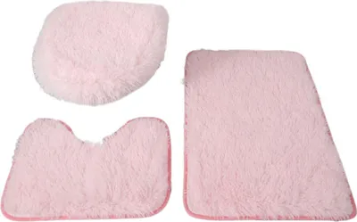 Produktbild von Badezimmerteppich-Sets, 3-teilig, Toilettendeckelbezug, Konturmatte und Badvorleger, rutschfest mit Gummirückseite, solider Badezimmerteppich aus Plüsch-Mikrofaser