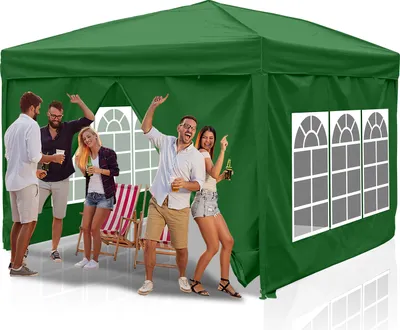 Image de TolleTour Pavillon pliable, pavillon avec 4 parois latérales, tentes de réception avec protection UV, pavillon pliable 3x3m avec 4 côtés Vert