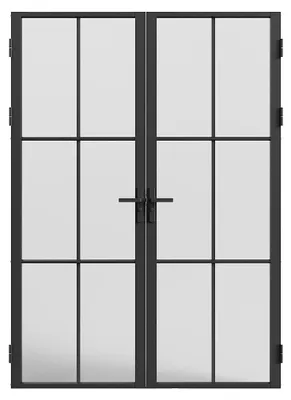 Produktbild von Komplette 2-flügelige Tür aus Aluminium und mattiertem Glas - 2 x H 204 x B 83 cm - Schwarz - SEROTO