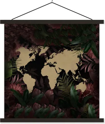 Produktbild von MuchoWow® Textilposter Weltkarte - Pflanzen - Einfach 60x60 cm mit schwarzem Rahmen - Posteraufhänger