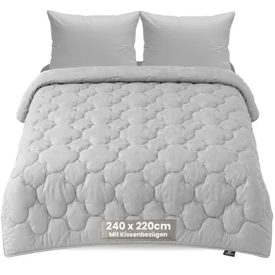 Produktbild von Slaapspeciaal Bettdecke ohne Bezug 240x220 - Ganzjahresdecke Wärmestufe 2 - 100% Baumwollen-Decke - Überlänge - Inkl. 2 Kissenbezüge - Grau