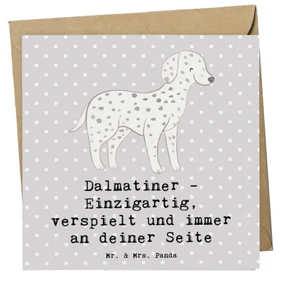 Produktbild von Mr. & Mrs. Panda Klappkarte Dalmatiner Freund - Grau Pastell - Geschenk, doppelkarte, Glückwunschkarte, anlasskarte, Hundeliebe, verspielter Hund, Hunderassen Pflege