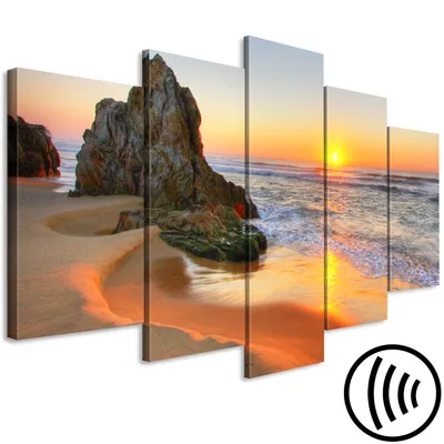 Produktbild von Akustikbild Strand Meer 200x100 cm Bilder Akustikschaum Hochleistungsschallabsorber Schallschutz Leinwand 5 tlg Wandbild Raumakustik Schalldämmung Landschaft c-B-0463-b-m
