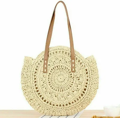 Obrázek produktu pro Letní slaměná taška Beach Bag Round Woven raffia Shoulder Bag Ladies Beige