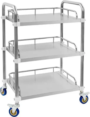Produktbild von Servierwagen mit 3 Ebenen – aus Edelstahl – mit Rollen – langlebig – Luxento