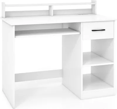 Zdjęcie produktu dla Biurko ze stacją ładującą, półką na klawiaturę, szufladą i regulowaną półką, białe 105 x 55 x 89 cm
