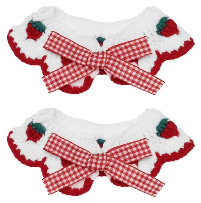 Productafbeelding van Gebreide Kraag - 2 Stuks - Halsomtrek 20-25 cm - Geschikt voor Katten/Kittens - Zacht Garen - Afneembare Decoraties - Halsband