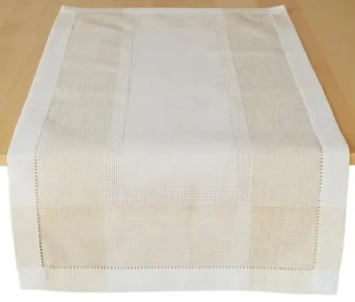Productafbeelding van Tafelkleed ALMA, linnenlook, met franjes, polyester, beige, 50 x 100 cm
