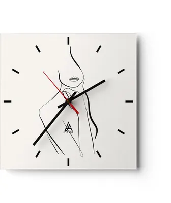 Produktbild von Wanduhr - Quadrat - Glasuhr - Frau Skizze Zeichnung - 40x40cm - Schleichendes Uhrwerk - Lautlos - zum Aufhängen bereit - Dekoration Modern - Wanddekoration aus Glas - C3AC40x40-5045