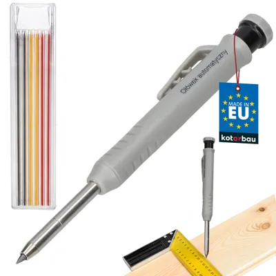 Produktbild von KOTARBAU® Zimmermannsbleistifte mit Spitzer Tieflochmarker Handwerker Bleistift Druckbleistift Baustelle Tischler Bleistift mit Spitzer mit 6 Einlagen