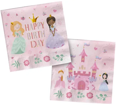 Prinzessinnen-Servietten rosa Happy Birthday 20 Stk 33x33 cm