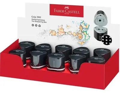 Strúhadlo, displej, trojdierové, so zásobníkom, FABER-CASTELL "Grip 2001 Trio", čierne