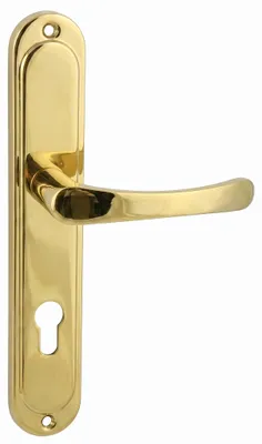 Produktbild von Domino Türdrücker-Garnitur ROMANA Langschild – Euro-Profilzylinder PZ – Messing Poliert – Elegante Türklinke für Innentüren