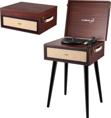 Produktbild von Cyberlux Plattenspieler mit Ständer Retro Schallplattenspieler mit Full Range Lautsprecher Bluetooth FM Radio USB Line-Out AUX IN Micro SD Slot Turntable