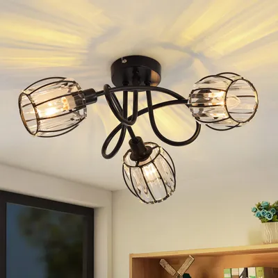 Produktbild von ZMH Deckenstrahler 3 Flammig Deckenlampe Vintage Deckenspot Retro Kristall Lampenschirm Schwarz Deckenleuchte Umgeben Design 350°Schwenkbar Strahler Schlafzimmerlampe für Küche (Ohne Leuchtmittel)