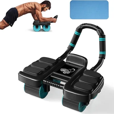 Produktbild von Bauchtrainer, Ab Roller Wheel für Core Trainer, Automatisches Rebound Bauchrad mit Ellenbogenstütze, 4-Rad Bauchmuskeltrainer mit Handyhalter, Schwarz