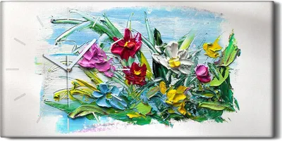 Produktbild von Dekor Leinwand Uhr Wandbilder Geräuschlos 60x30 Ölgemälde Blumen Kunst - weiße Hände