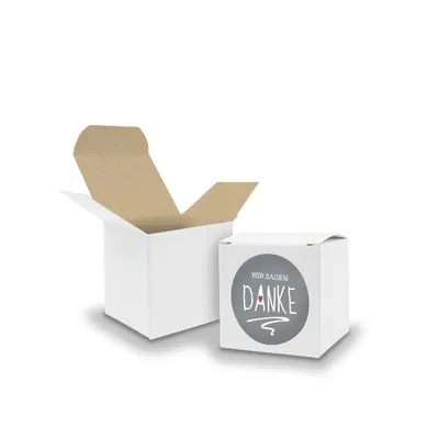Produktbild von SET Wir sagen Danke (Motiv23) 24x Faltschachtel Würfel 5cm weiß innen braun+Stic