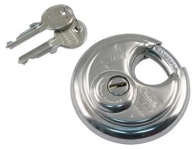 Productafbeelding van Abus Hangslot Discus 26 - Rond Hangslot met Diameter Ø70 mm - Verzinkte Uitvoering - Messing en Staal - Afsluitbaar met Sleutel - Afmetingen 70 x 70 x 25 mm - Kleur Zilver