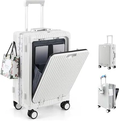 Productafbeelding van Handbagagekoffer 50,8 cm - Harde schaal met aluminium frame - PC-reiskoffer met 4 wielen - TSA-sloten en USB-aansluiting - Trolley handb