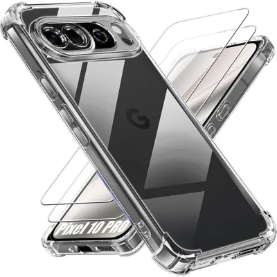 Image de Coque + 2 Verres Trempés pour Google Pixel 10 Pro - Silicone Antichoc Coins Renforcés Transparent