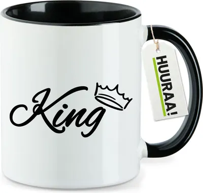 Produktbild von Huuraa Kaffeetasse King Krone 330ml Schwarz Keramik Kaffeebecher Geschenkidee