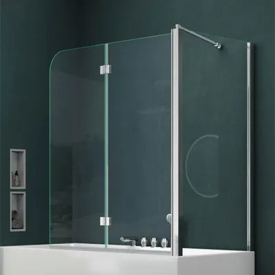 Produktbild von Mai&Mai Duschwand für Badewanne, 6mm Sicherheitsglas Klarglas mit NANO-Versiegelung, Wandanschlag links, Aluminium, Edelstahl, Messing, 70x120x140cm