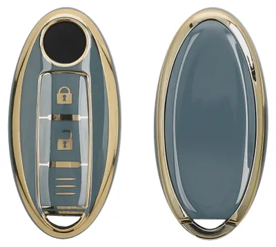 Produktbild von kwmobile Autoschlüssel Hülle kompatibel mit Nissan 3-Tasten Autoschlüssel - Schlüsselhülle Silikon Cover - Blau Gold