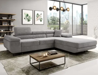 Produktbild von Easy4You Ecksofa NORBERG Kord L-Form Grau – 279x72x205 cm - Schlafsofa mit Bettkasten und Schlaffunktion - Eckcouch mit Stauraum – Rechts – Stoff Kord