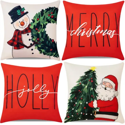 Weihnachtskissenbezüge 4er-Set, Schneemann Santa, 45x45 cm