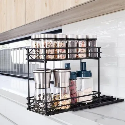 Immagine prodotto di Organizer da cucina a 2 ripiani - Acciaio - Ribaltabile - 26×11×22 cm