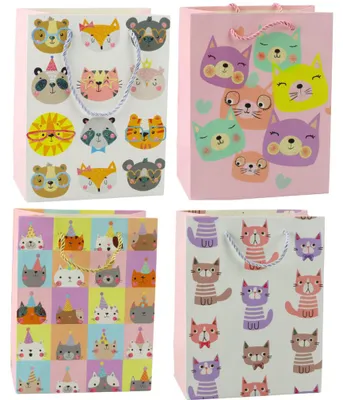 Obrázok produktu pre Brokatowa torebka prezentowa z motywem kotków 23 x 18 x 10,5 cm MIX