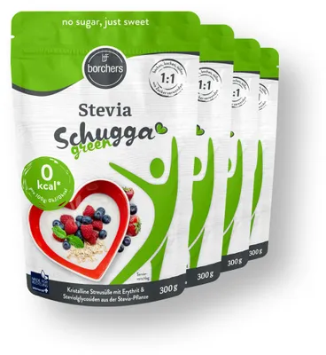 Produktbild von BORCHERS Schugga green, Kristalline Streusüße, Stevia-Erythrit Mischung (4x300g)