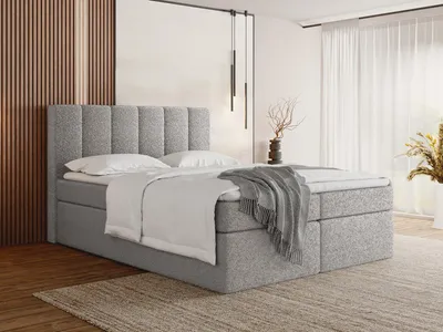 Produktbild von Boxspringbett 180x200 mit Bettkasten – Gepolstert Doppelbett mit 7-Zonen Taschenfederkern-Matratze, 5 cm Komfortschaum-Topper Inklusive – Stauraumbett mit hohem Kopfteil, Boucle Stoff – Grau