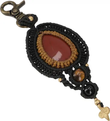 Produktbild von Makramee Schlüsselanhänger, Boho Taschenanhänger - Modell 1, Braun, Baumwolle, 11*4 cm, Schlüsselanhänger